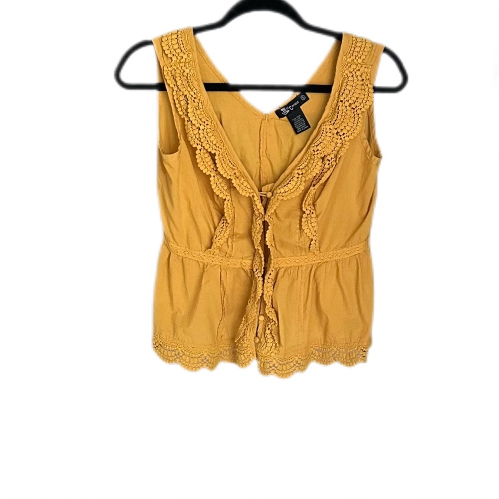Miss Chievous Mustard Yellow Ruffled Tie Front Tank Peplum Top Size S